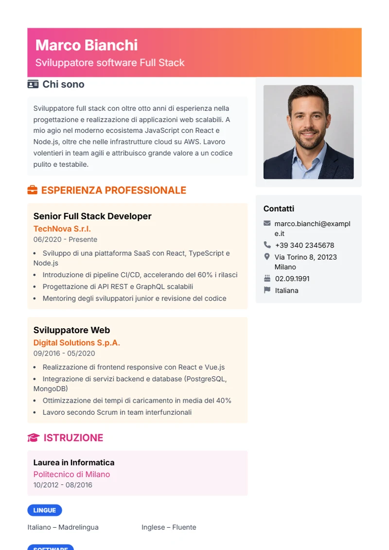 Modello di curriculum Creative – esempio conforme alla DIN 5008