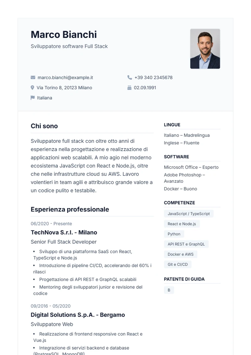 Modello di curriculum Professional – esempio conforme alla DIN 5008