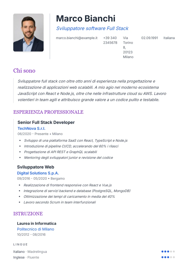Modello di curriculum Elegant – esempio conforme alla DIN 5008