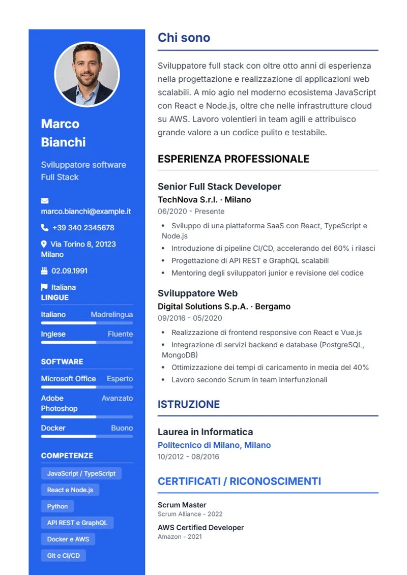 Modello di curriculum Modern – esempio conforme alla DIN 5008