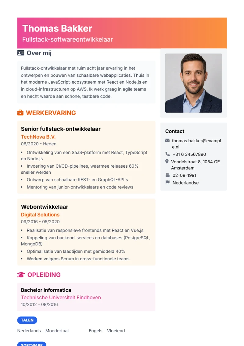 CV-sjabloon Creative – voorbeeld volgens DIN 5008