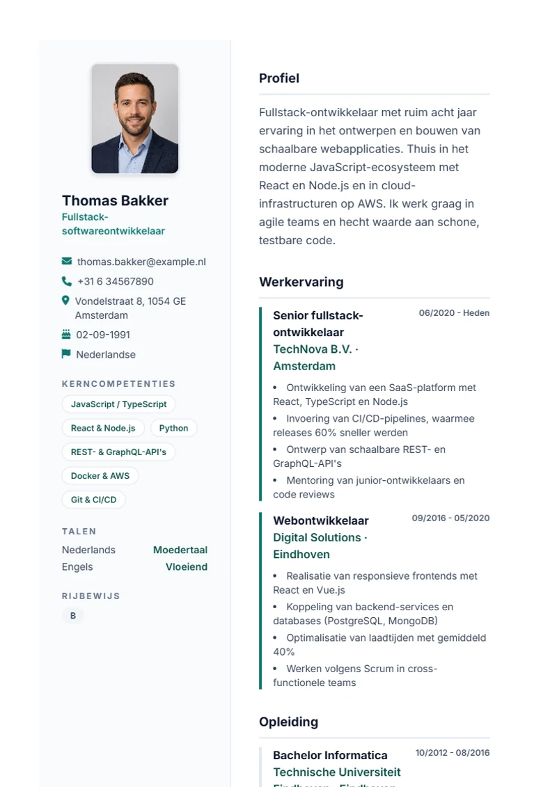 CV-sjabloon Lebenslauf Pro – voorbeeld volgens DIN 5008