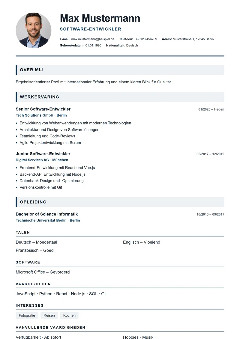 CV-sjabloon London Professional – voorbeeld volgens DIN 5008