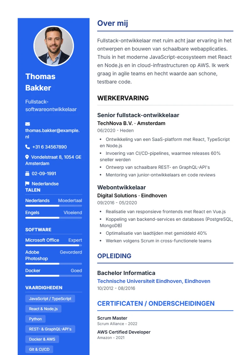 CV-sjabloon Modern – voorbeeld volgens DIN 5008