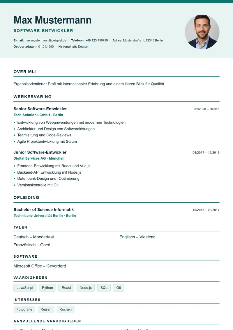 CV-sjabloon Nordic Clean – voorbeeld volgens DIN 5008