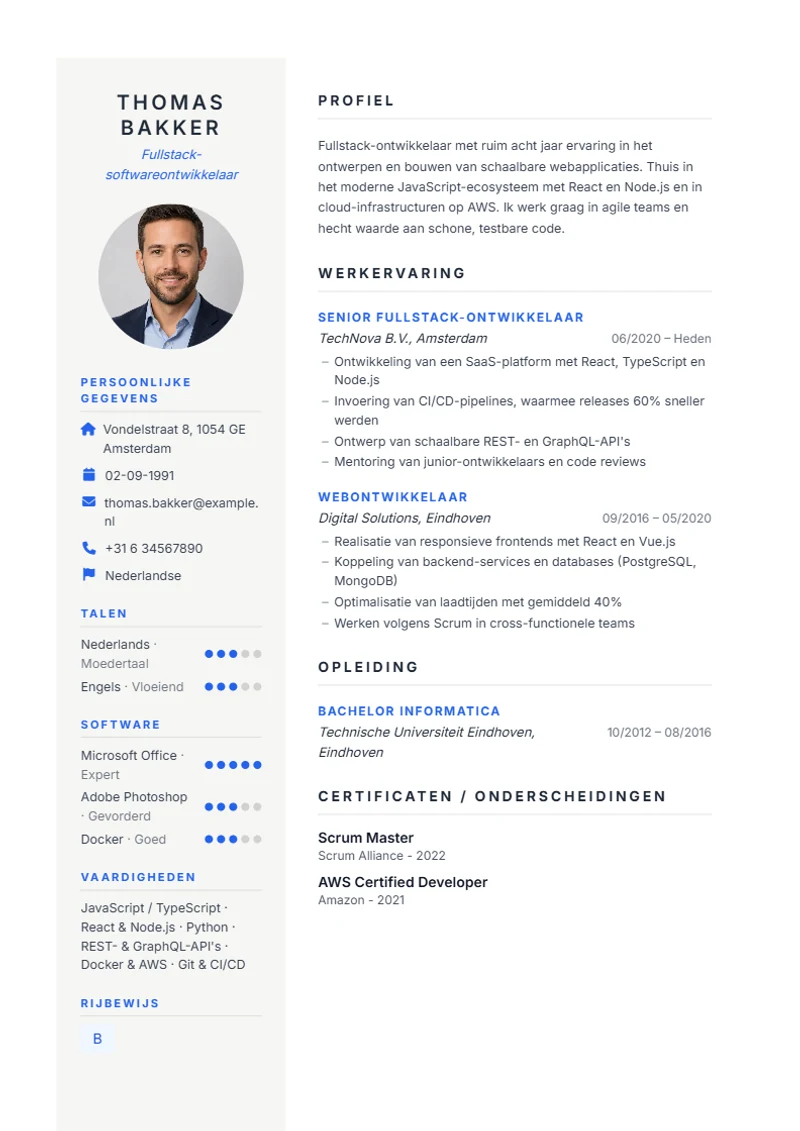 CV-sjabloon Prestige – voorbeeld volgens DIN 5008