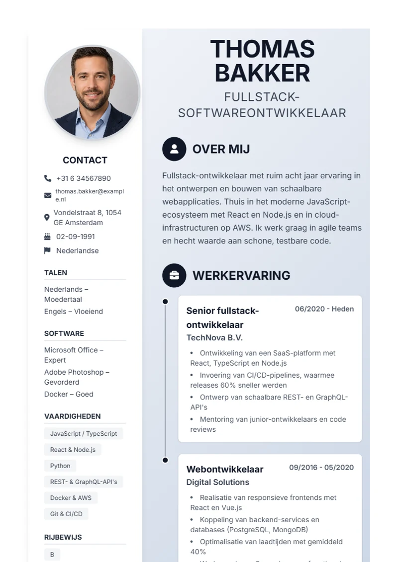 CV-sjabloon Timeline – voorbeeld volgens DIN 5008