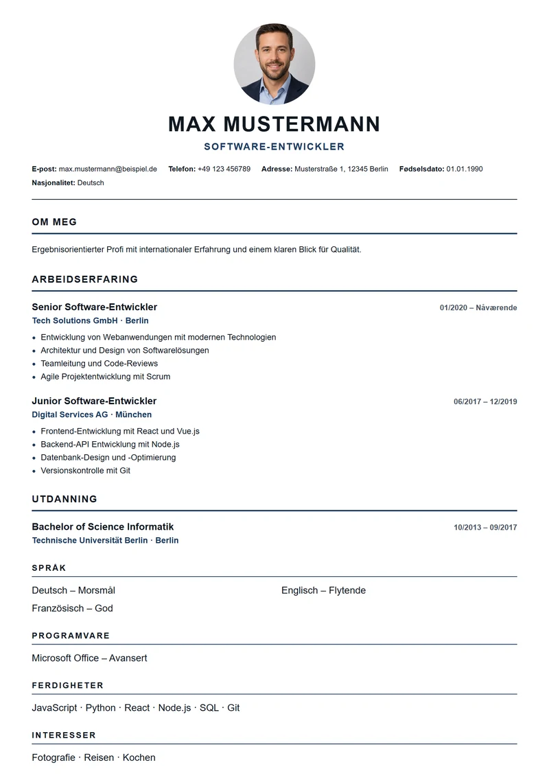 CV-mal American Modern – eksempel etter DIN 5008
