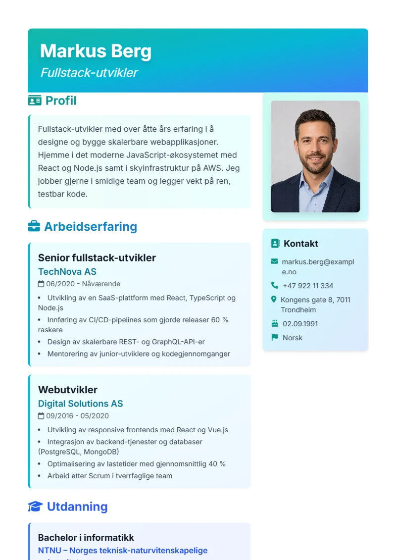 CV-mal Artistic – eksempel etter DIN 5008