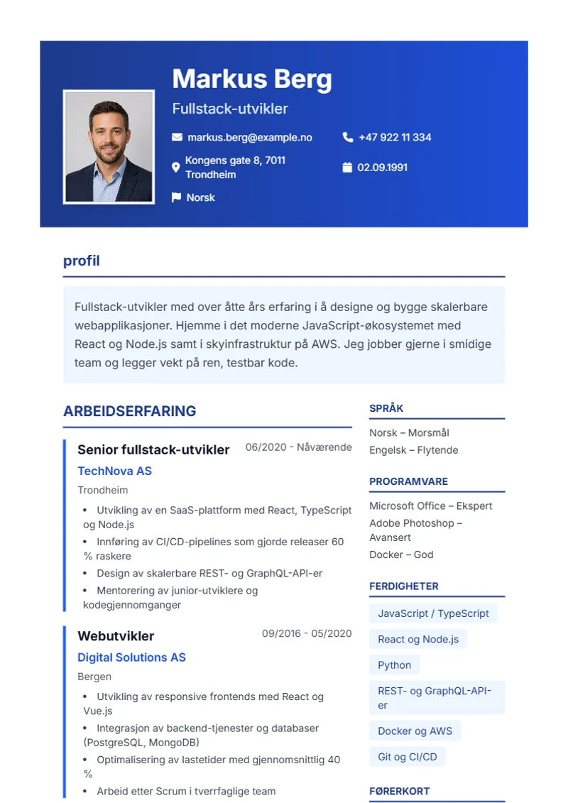 CV-mal Corporate – eksempel etter DIN 5008