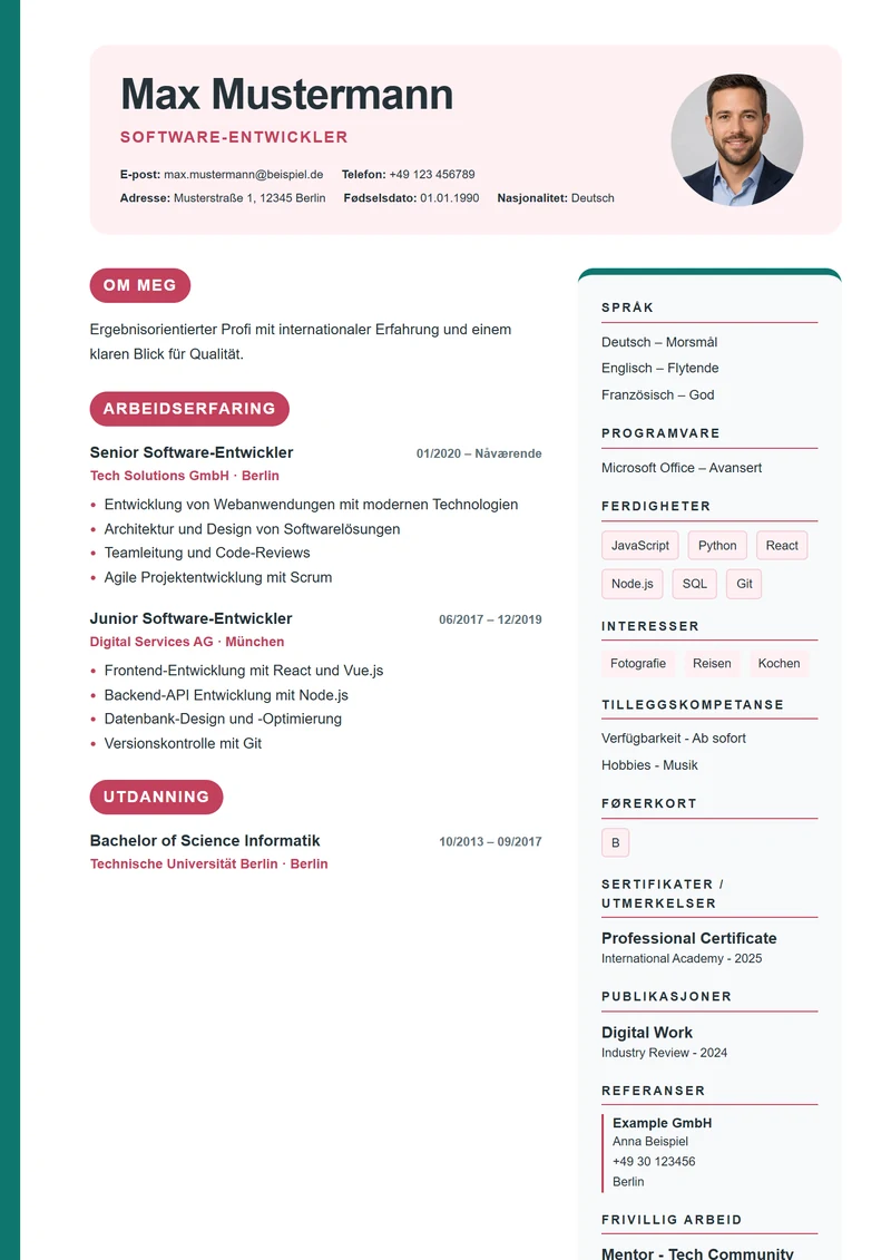 CV-mal Creative Blocks – eksempel etter DIN 5008