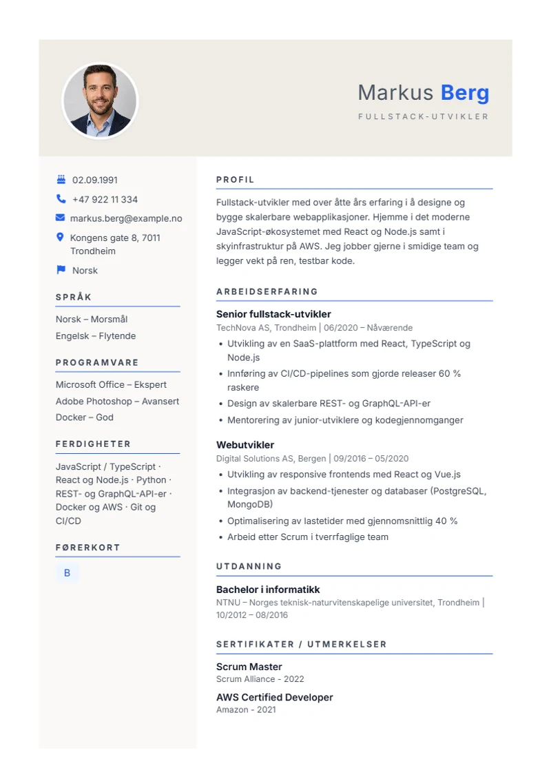 CV-mal Weber – eksempel etter DIN 5008
