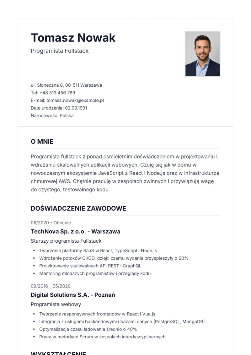 Szablon CV Classic – wzór zgodny z DIN 5008