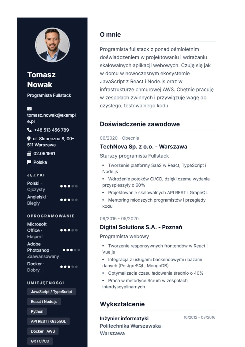 Szablon CV Modern – wzór zgodny z DIN 5008