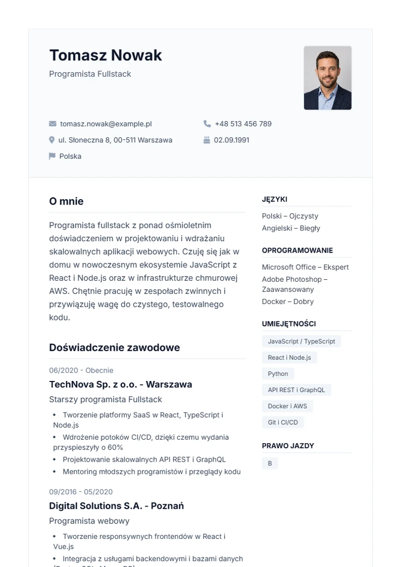 Szablon CV Professional – wzór zgodny z DIN 5008