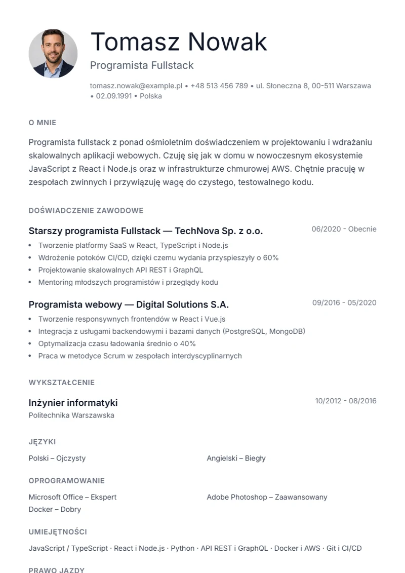 Szablon CV Minimal – wzór zgodny z DIN 5008