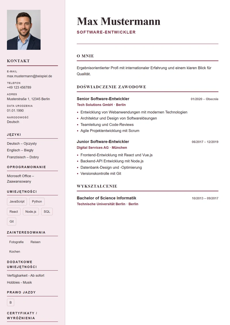 Szablon CV Paris Elegant – wzór zgodny z DIN 5008
