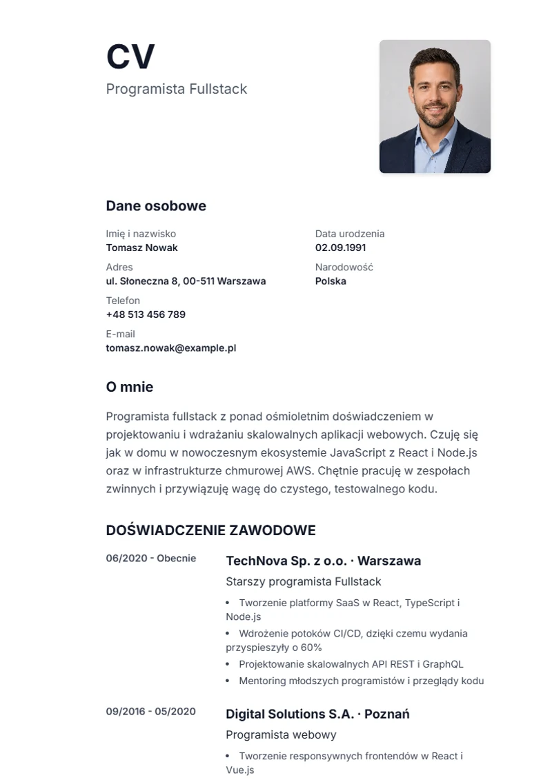 Szablon CV Sidebar – wzór zgodny z DIN 5008