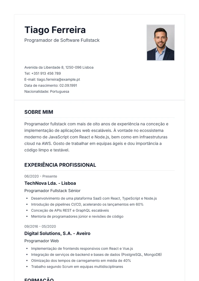 Modelo de currículo Classic – exemplo conforme a DIN 5008