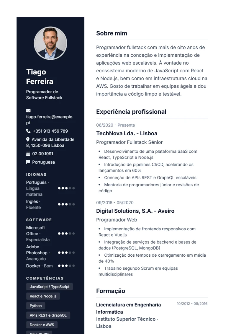 Modelo de currículo Modern – exemplo conforme a DIN 5008