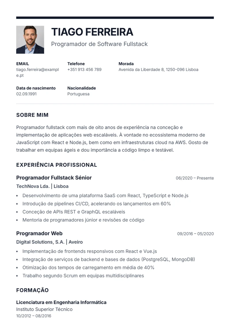 Modelo de currículo Executive – exemplo conforme a DIN 5008