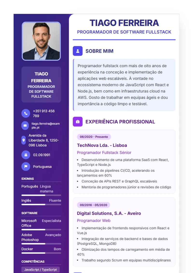Modelo de currículo Journey – exemplo conforme a DIN 5008