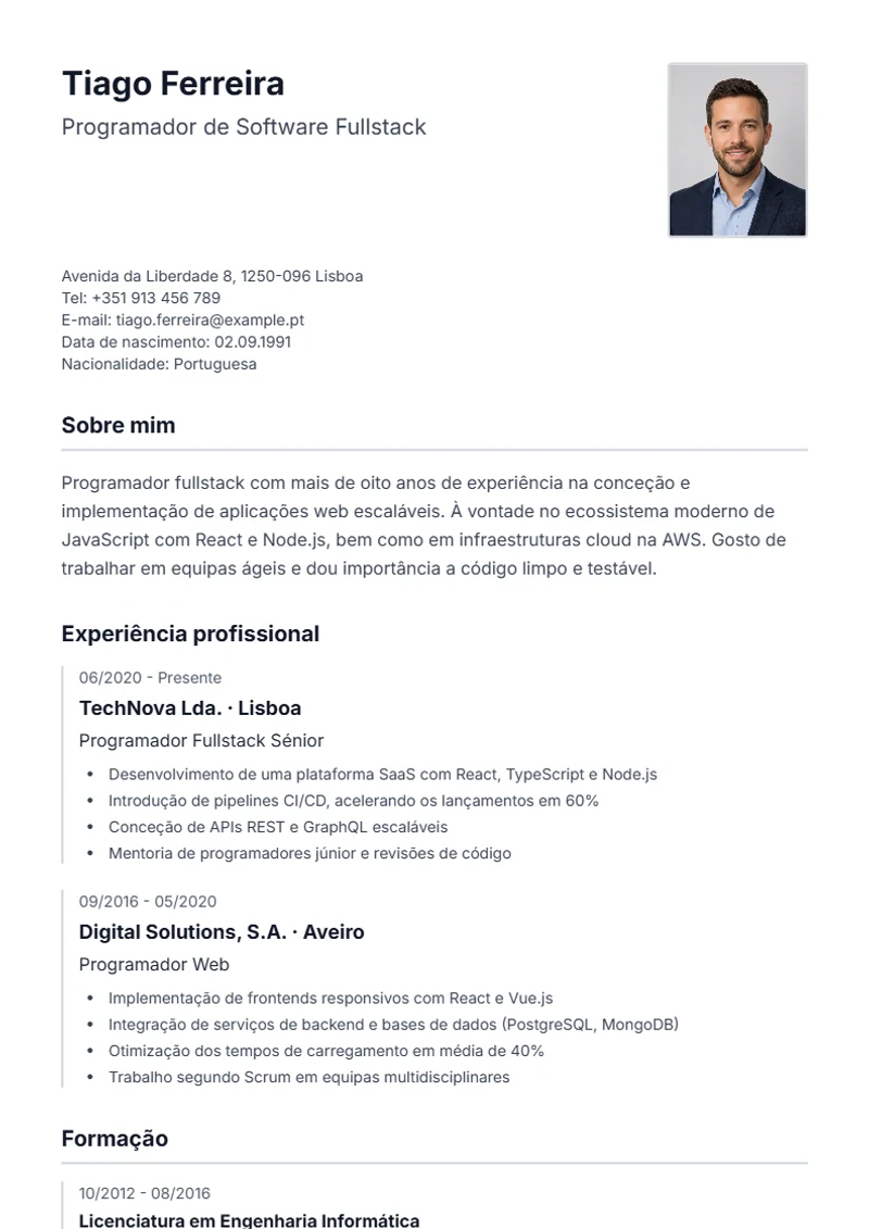 Modelo de currículo Lebenslauf – exemplo conforme a DIN 5008