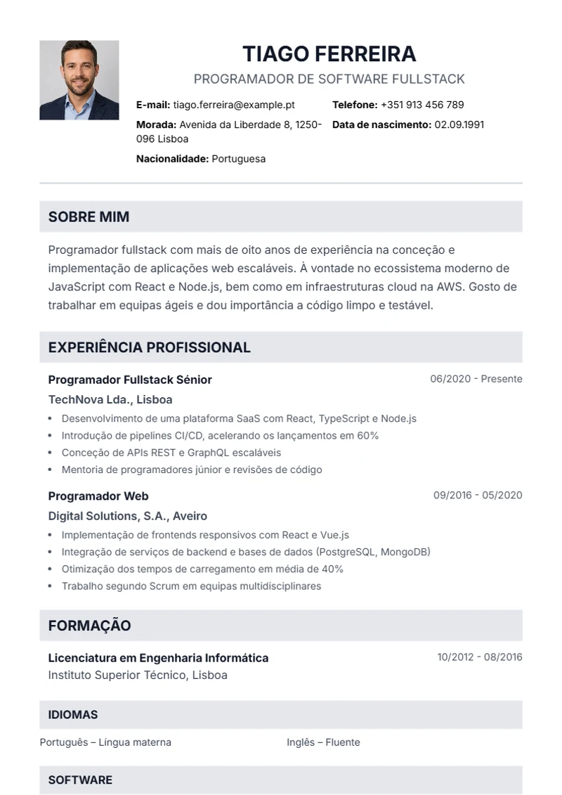 Modelo de currículo Professional – exemplo conforme a DIN 5008