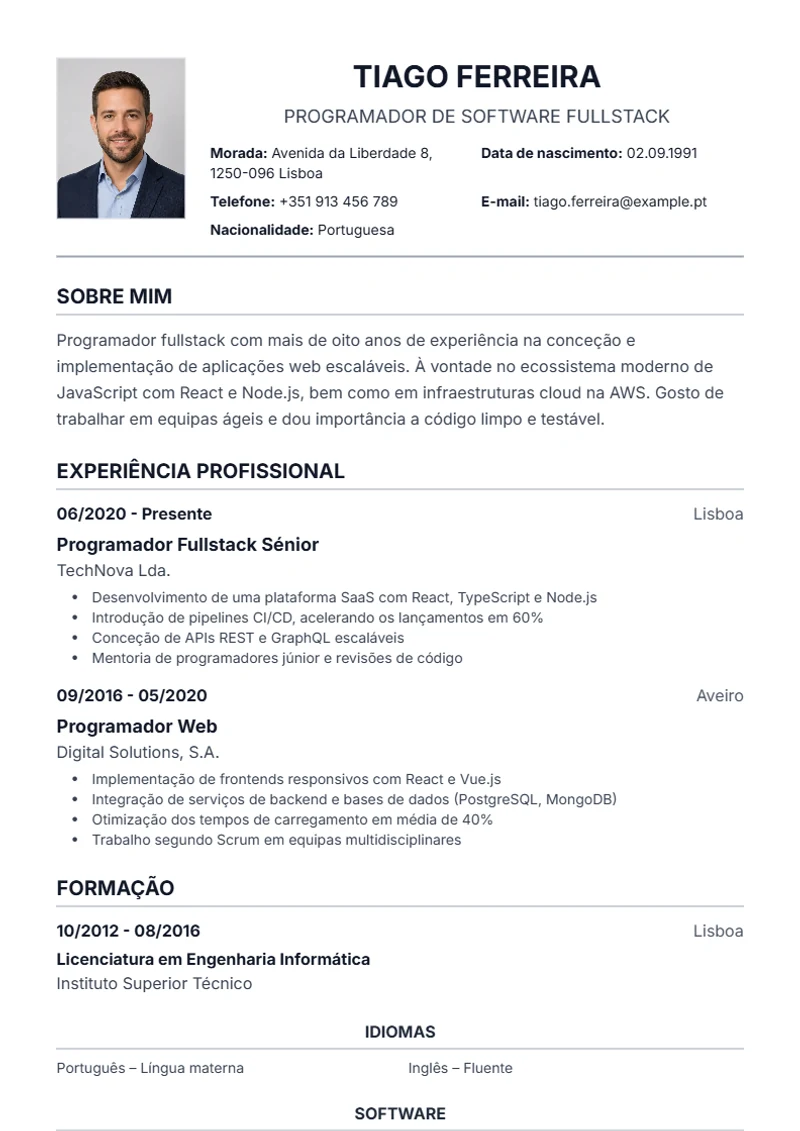 Modelo de currículo Traditional – exemplo conforme a DIN 5008