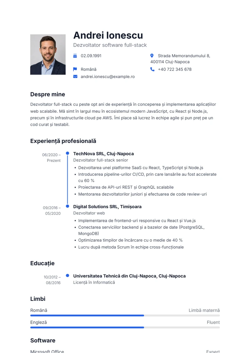 Model de CV Aqua – exemplu