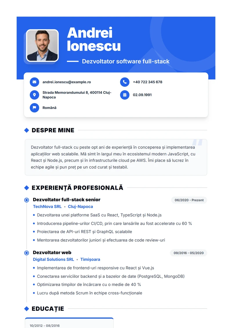 Model de CV Bold – exemplu