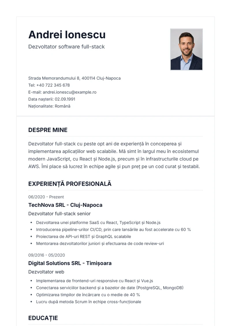 Model de CV Classic – exemplu