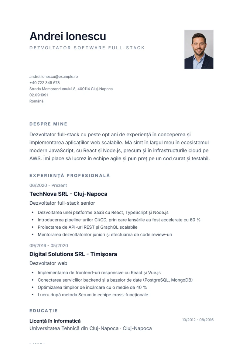 Model de CV Minimal – exemplu