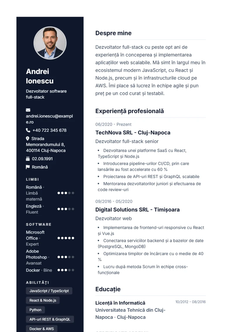Model de CV Modern – exemplu