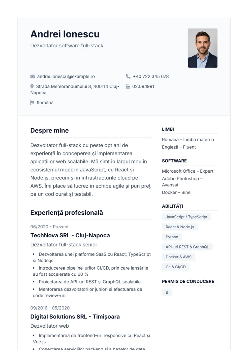 Model de CV Professional – exemplu