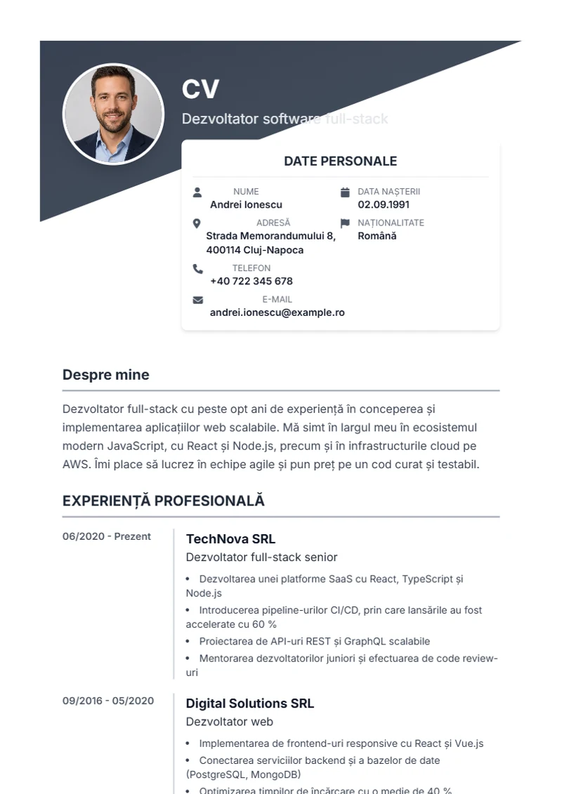 Model de CV Diagonal – exemplu