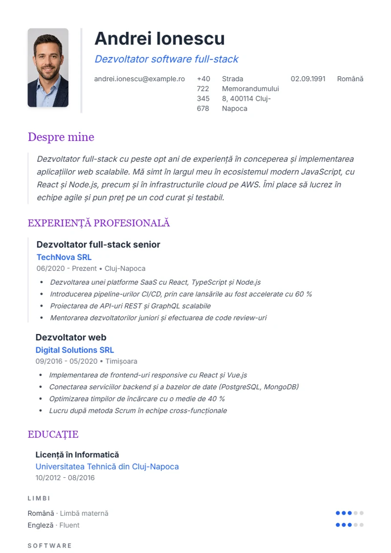 Model de CV Elegant – exemplu