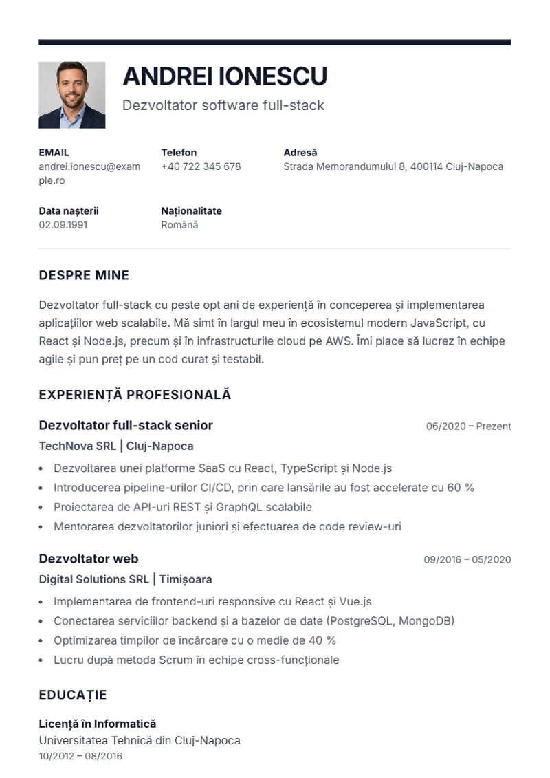 Model de CV Executive – exemplu