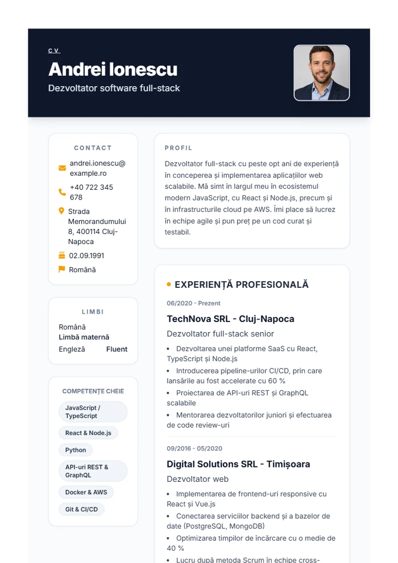 Model de CV Formal – exemplu