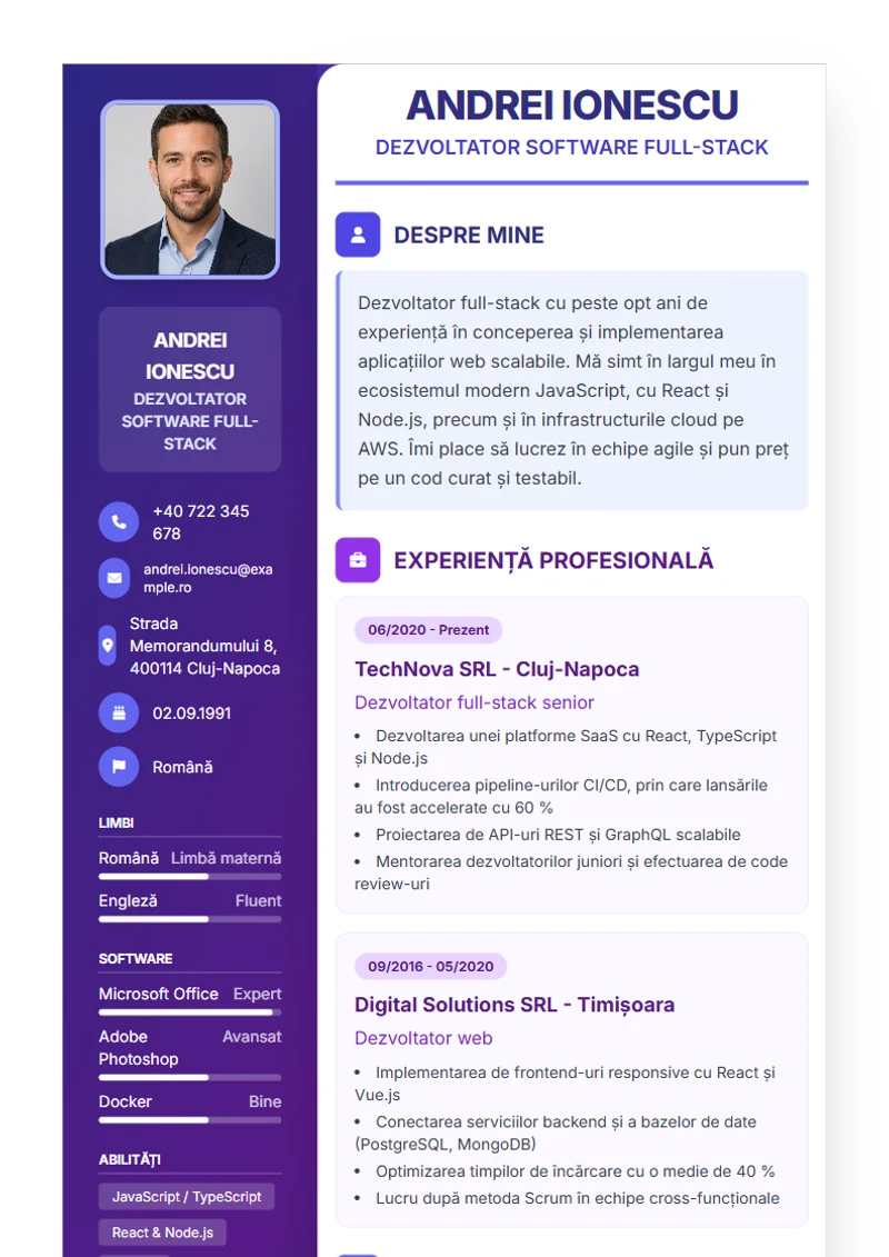 Model de CV Journey – exemplu