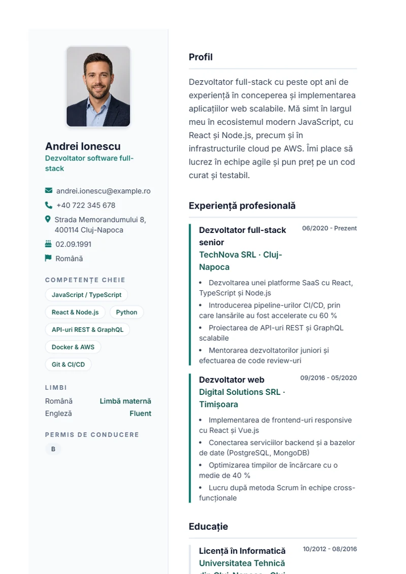 Model de CV Lebenslauf Pro – exemplu