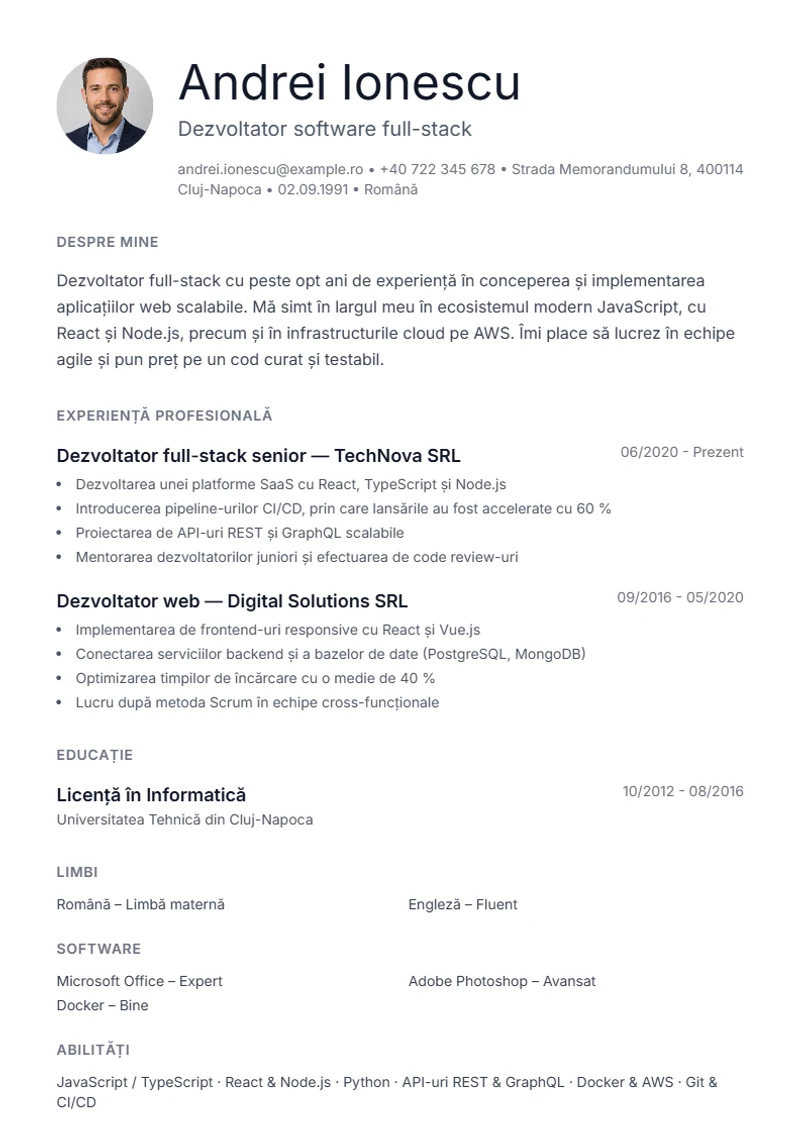 Model de CV Minimal – exemplu