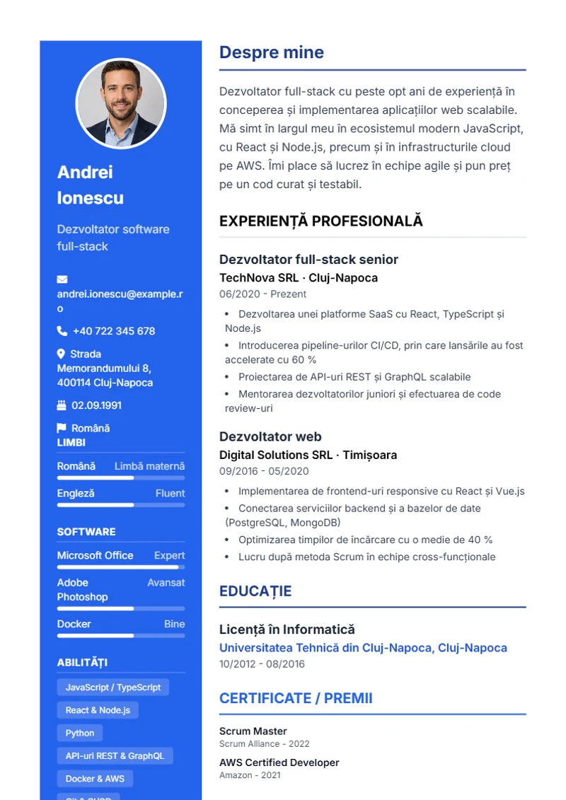 Model de CV Modern – exemplu