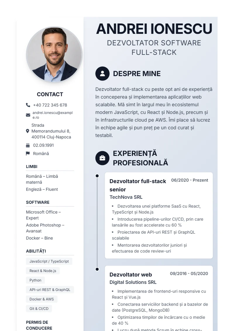 Model de CV Timeline – exemplu