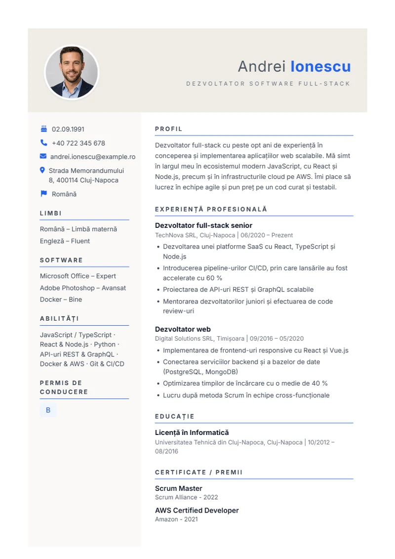 Model de CV Weber – exemplu