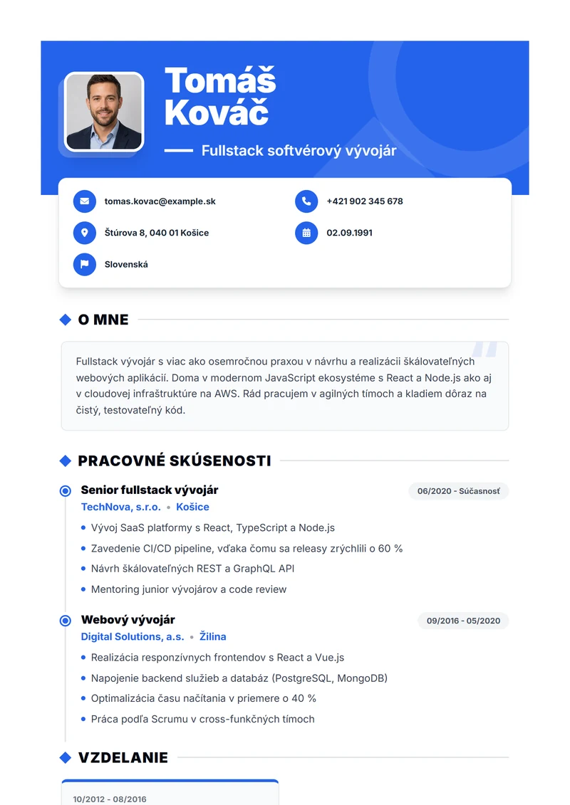 Šablóna životopisu Bold – ukážka
