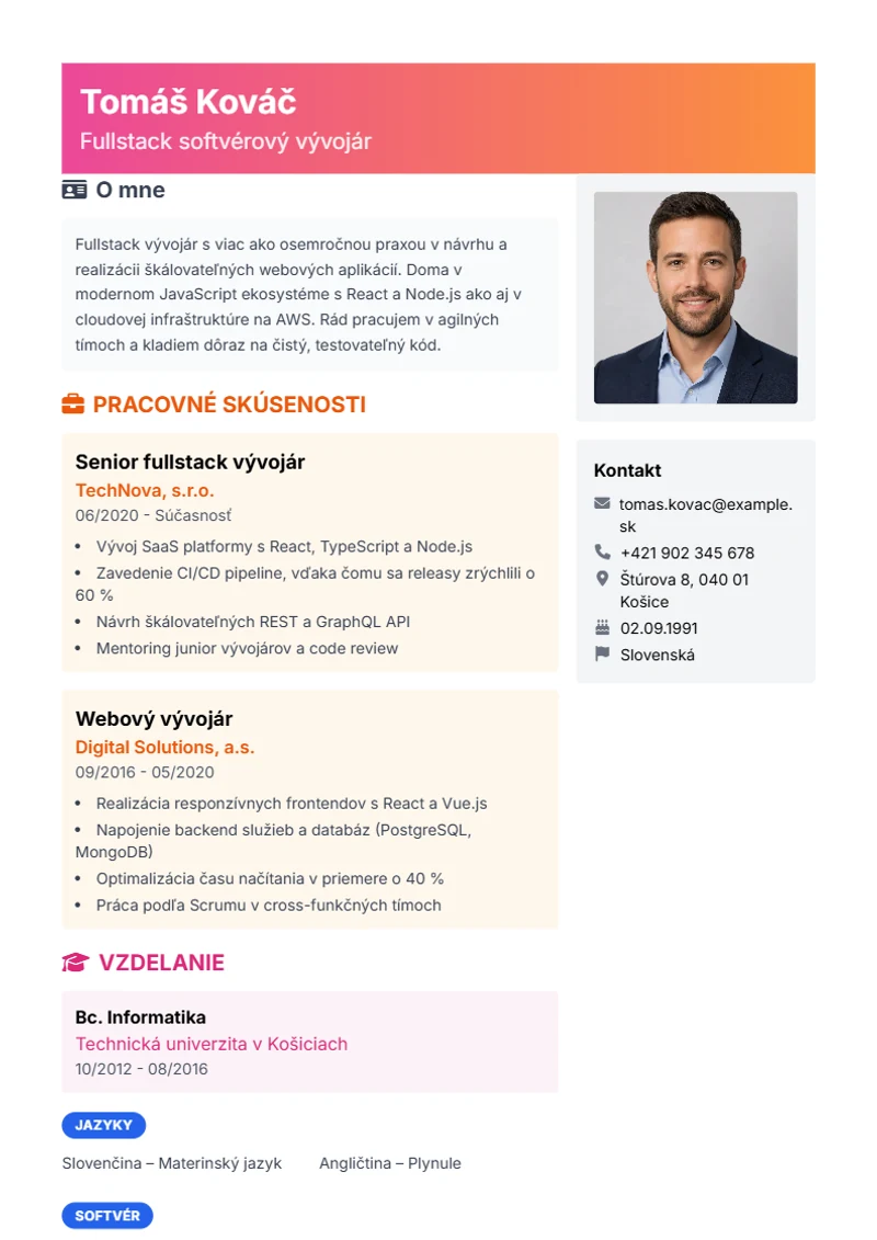 Šablóna životopisu Creative – ukážka