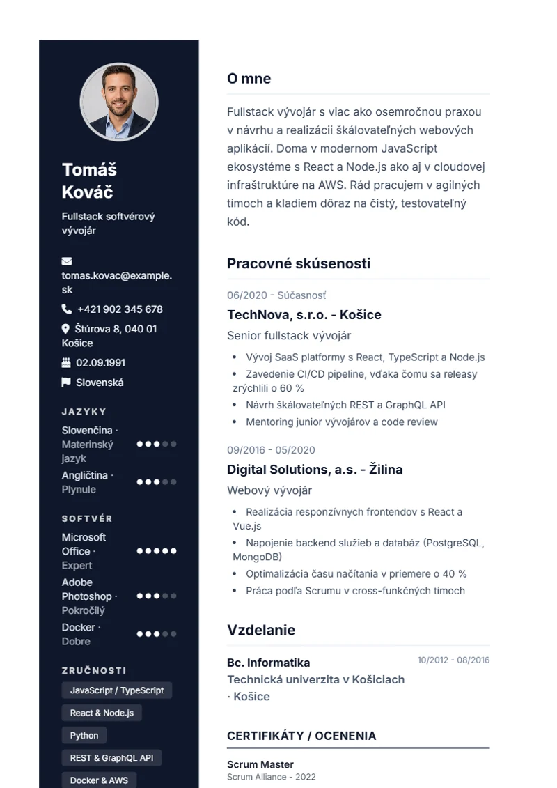 Šablóna životopisu Modern – ukážka