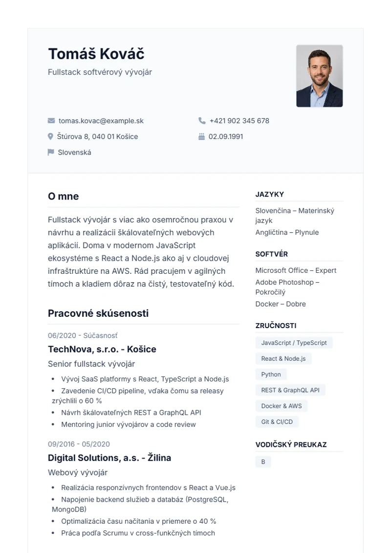Šablóna životopisu Professional – ukážka