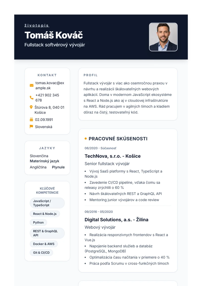 Šablóna životopisu Formal – ukážka